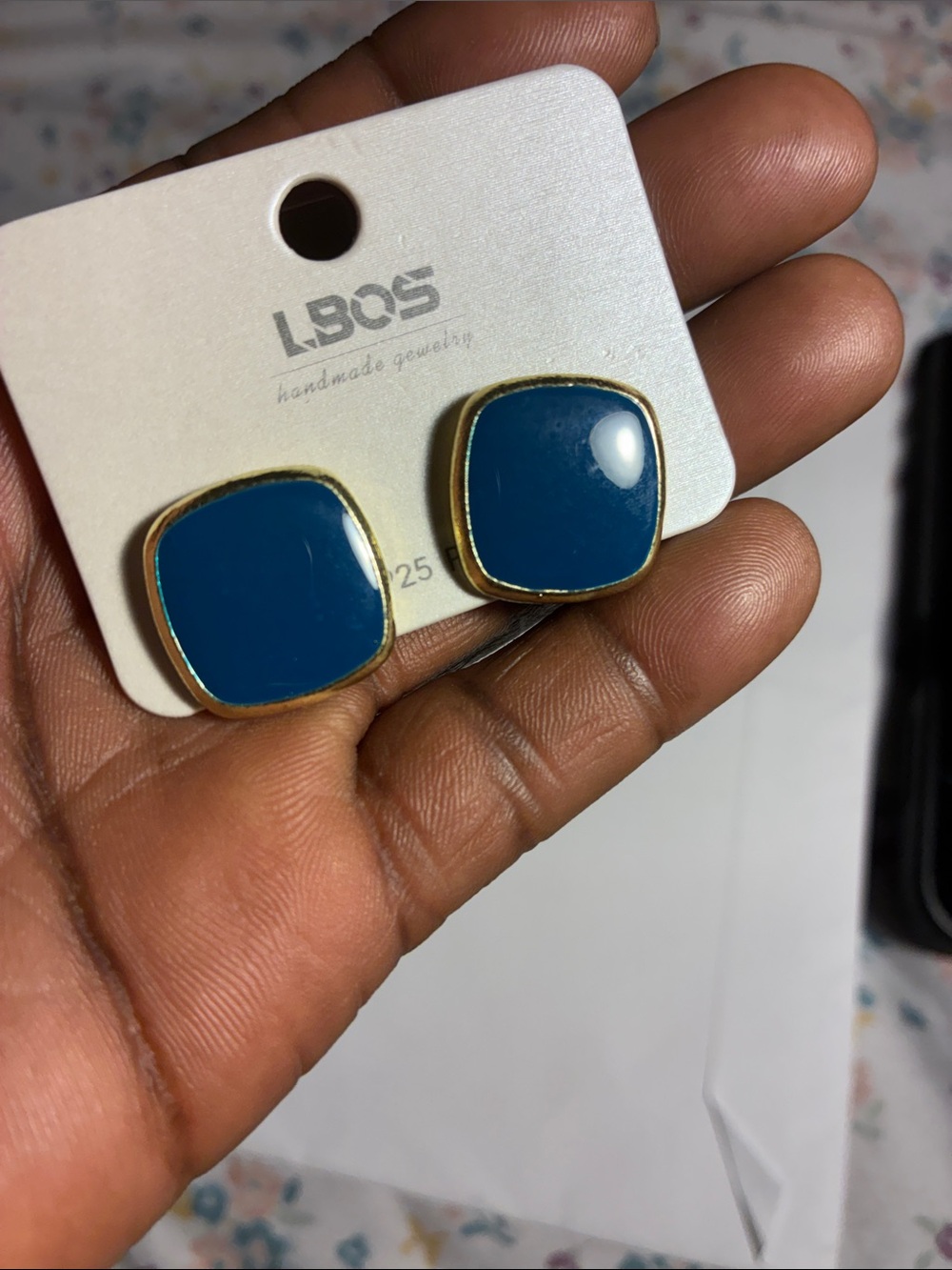 Gold-Trim Teal Square Stud Earrings